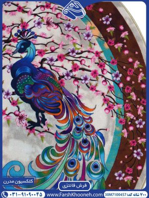 فرش طرح طاووس با درخت شکوفه 700 شانه