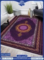 فرش کلاریس ترنج طلایی زمینه بنفش 1200 شانه