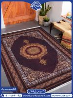 فرش کلاریس ترنج طلایی زمینه زرشکی در دکوراسیون