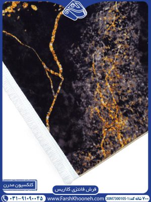 فرش طرح مرمر مشکی طلایی از نمای نزدیک