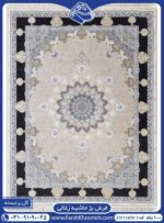 فرش طرح تندیس بژ حاشیه زغالی کد 1-11439