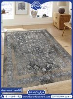 فرش وینتیج افشان گل درشت نقره ای طوسی با طرح جدید