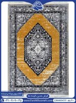 فرش طرح سنتی سرمه ای زرد