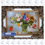 تابلو فرش گلدان شیشه ای گل لاله بهاری کد 105000