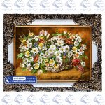 تابلو فرش گل بابونه سفید با سبد حصیری کد 105009