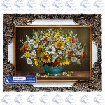تابلو فرش گلدان فیروزه ای بابونه کد 105011