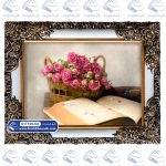 تابلو فرش سبد گل رز و کتاب کد 105242