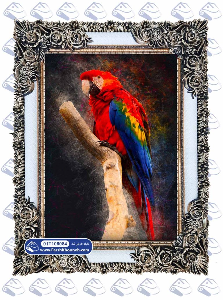 تابلو فرش طرح طوطی قرمز