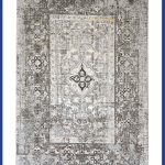 فرش وینتیج طرح ترنج چهارپر زمینه نقره ای کد 441930 - فرشخونه