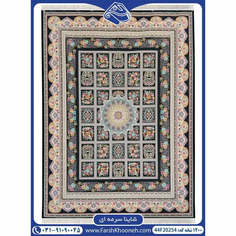 فرش طرح شاینا سرمه ای 1200 شانه ساده کد 20254