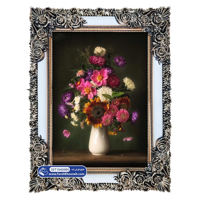 تابلو فرش گلدان با گل های رنگارنگ کد 43060