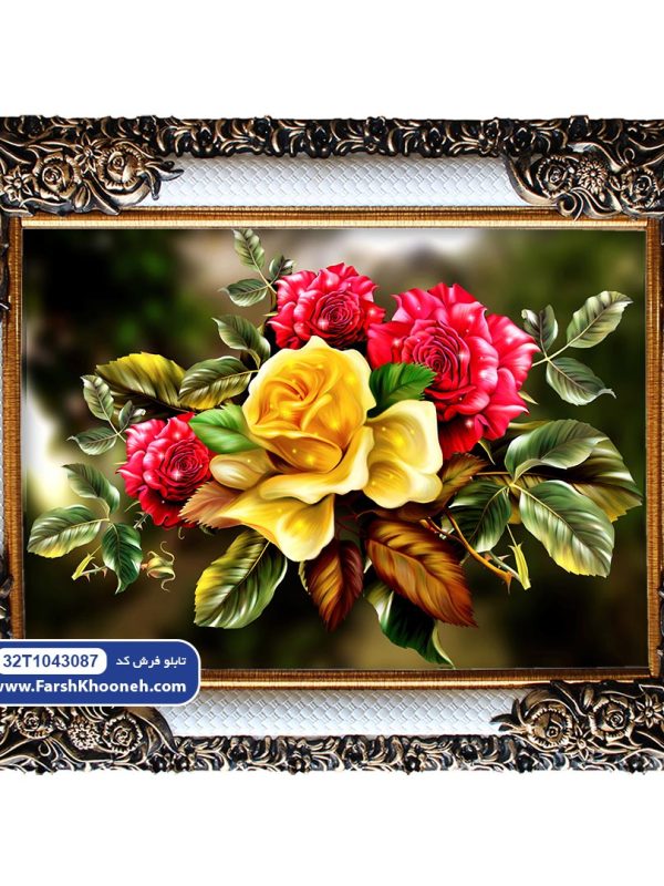 تابلو فرش شاخه گل رز طلایی