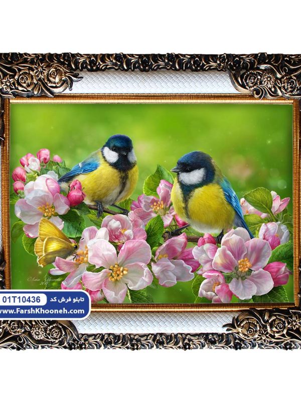 تابلو فرش پرنده و گل بهاری کد 10436