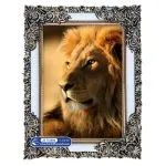تابلو فرش چهره شیر جنگل در غروب آفتاب کد 0094