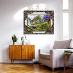 تابلو فرش کلبه کنار پل سنگی و آبشار کد 32T1045251 در دکور