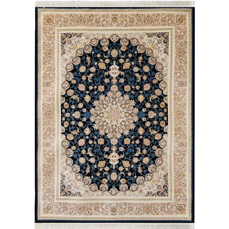 نمای کلی فرش طرح اصفهان زمینه سرمه ای 1200 شانه کد 15F210050