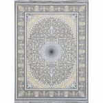 فرش ترنج گرد زمینه سیلور گل برجسته
