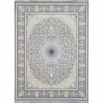 فرش ترنج گرد زمینه سیلور گل برجسته
