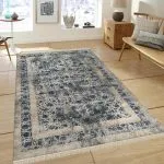 فرش وینتیج افشان گل درشت طوسی 700 شانه