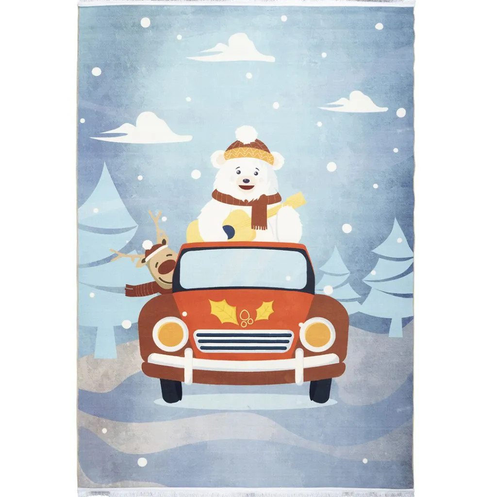 فرش کودک طرح ماشین سواری خرس و گوزن 700 شانه تراکم 3300 کد 30A7100277