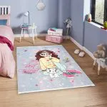 دکور فرش کودک طرح دختر عینکی و گربه 700 شانه تراکم 3300 کد 30A7101234
