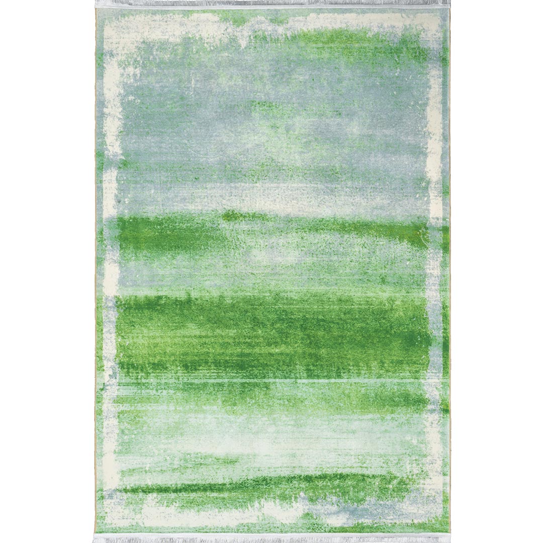 فرش مدرن طرح آبرنگی حاشیه دار رنگ سبز 700 شانه تراکم 3300 کد 30M7100440-1