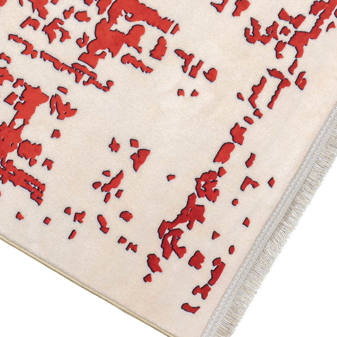 گوشه فرش وینتیج طرح حاشیه و ترنج پتینه قرمز 700 شانه تراکم 3300 کد 30M7101454-1