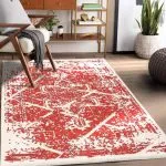 دکور فرش وینتیج طرح حاشیه و ترنج پتینه قرمز 700 شانه تراکم 3300 کد 30M7101454-1