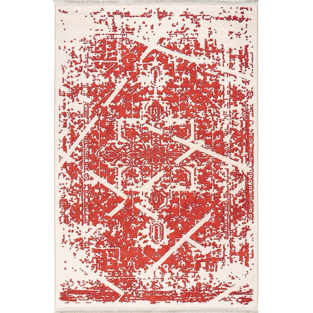 فرش وینتیج طرح حاشیه و ترنج پتینه قرمز 700 شانه تراکم 3300 کد 30M7101454-1