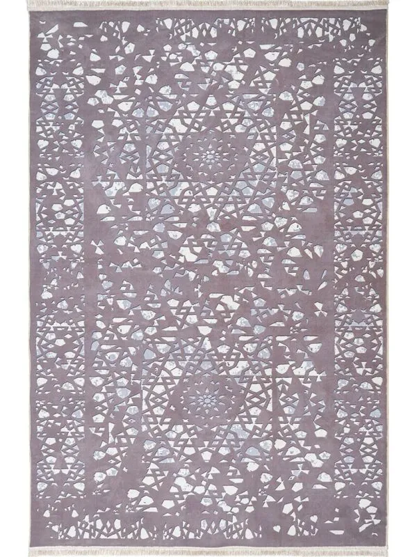 فرش مدرن طرح پنجره مشبک زمینه خاکستری 700 شانه تراکم 3300 کد 1-30M7101456