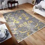 دکوور فرش مدرن طرح افشان گل درشت اسلیمی پتینه زمینه سبز 700 شانه تراکم 3300 کد 30M7101457-1