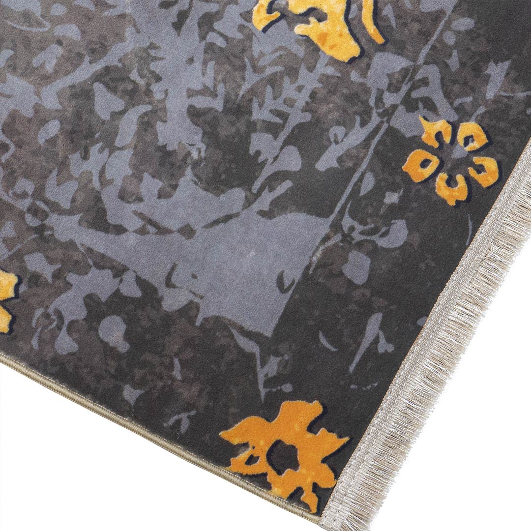 گوشه فرش مدرن طرح افشان گل درشت اسلیمی پتینه زمینه سبز 700 شانه تراکم 3300 کد 30M7101457-1