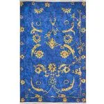 فرش مدرن طرح افشان گل درشت اسلیمی پتینه زمینه سرمه ای 700 شانه تراکم 3300 کد 30M7101457-2