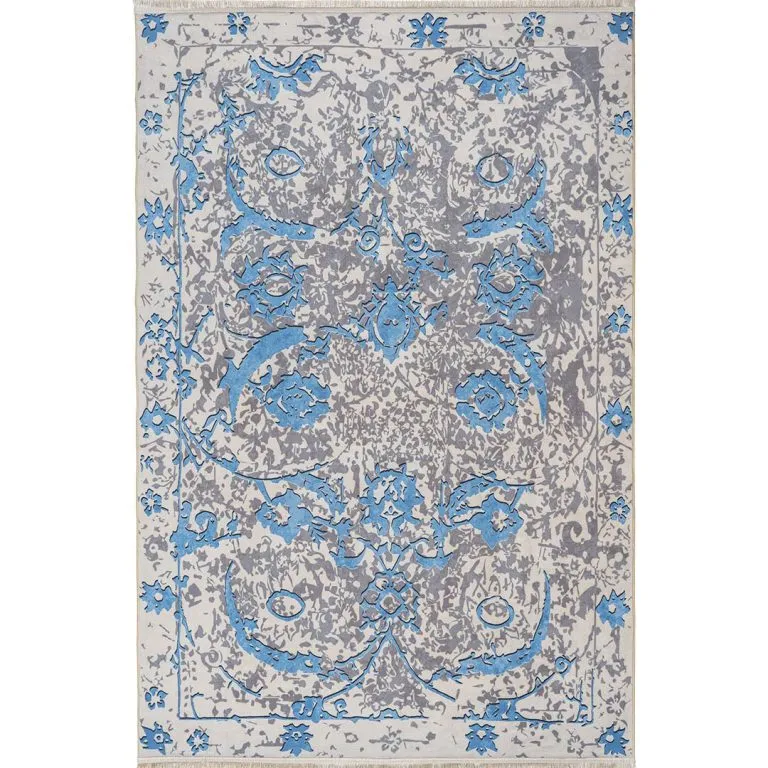 فرش مدرن طرح افشان گل درشت اسلیمی پتینه زمینه کرم 700 شانه تراکم 3300 کد 30M7101457