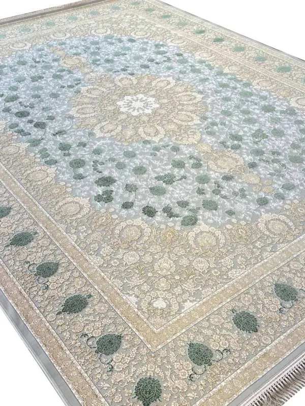 فرش طرح مینو گل برجسته طلاکوب 1200 شانه کد 16F2301812 رنگ فیلی