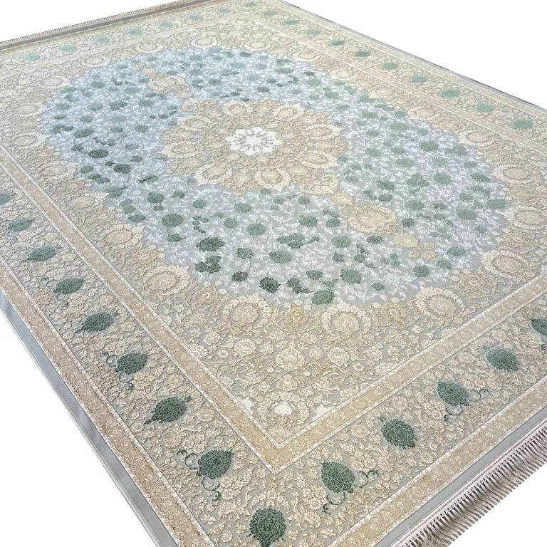 فرش طرح مینو گل برجسته طلاکوب 1200 شانه کد 16F2301812 رنگ فیلی