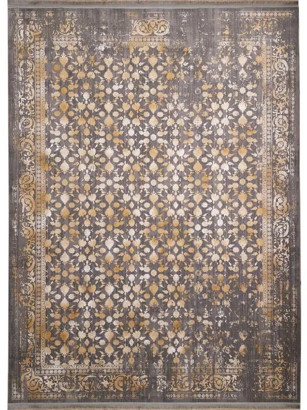 فرش وینتیج طلاکوب گل برجسته طرح کد 1608