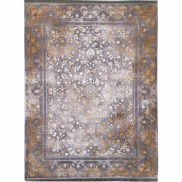 فرش وینتیج طلاکوب گل برجسته طرح کد 4003