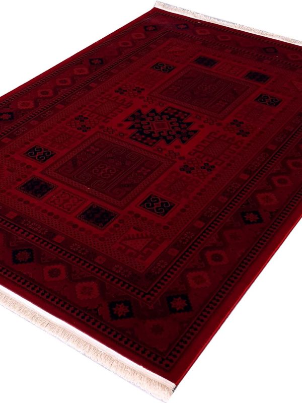 گبه بلوچی طرح بوهیر هندسی گلدار 700 شانه کد 702826 - قرمز تیره- فرشخونه