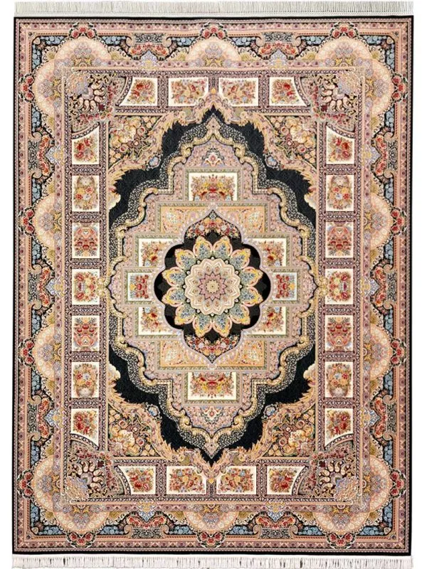 فرش ماشینی 1200 شانه طرح حوض نقره سرمه ای کد 11F220250