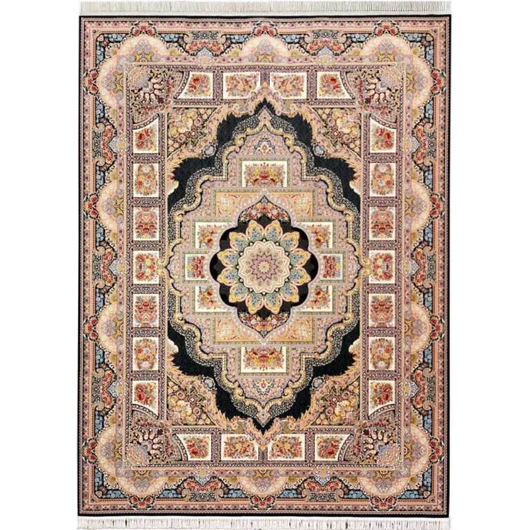 فرش ماشینی 1200 شانه طرح حوض نقره سرمه ای کد 11F220250