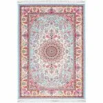 فرش کلاریس سنتی طرح خوشه 1200 شانه رنگ فیروزه ای کد 100950