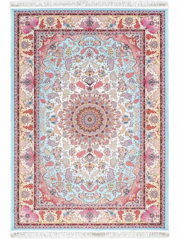فرش کلاریس سنتی طرح خوشه 1200 شانه رنگ فیروزه ای کد 100950