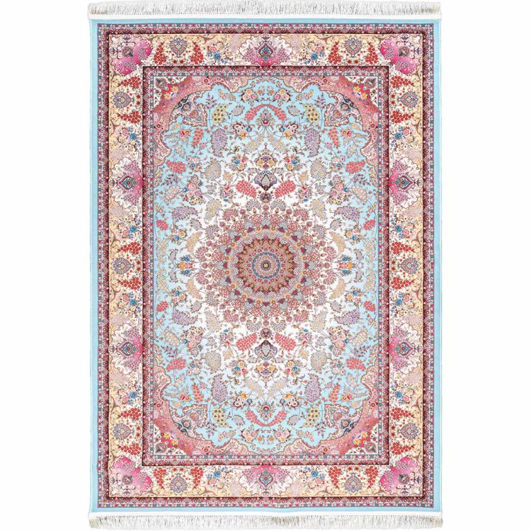 فرش کلاریس سنتی طرح خوشه 1200 شانه رنگ فیروزه ای کد 100950