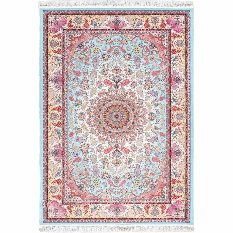 فرش کلاریس سنتی طرح خوشه 1200 شانه رنگ فیروزه ای کد 100950