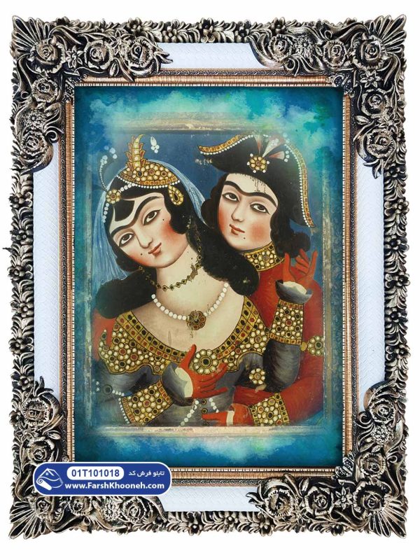 تابلو فرش عشاق قاجاری کد 101018