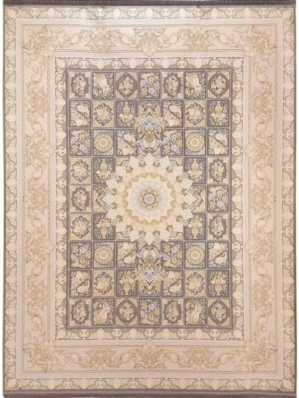 فرش طلاکوب خشتی طرح قاب گل 1200 شانه گل برجسته کد 60922