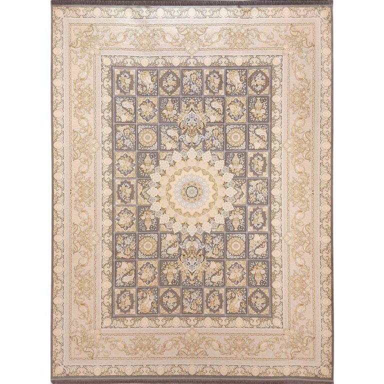 فرش طلاکوب خشتی طرح قاب گل 1200 شانه گل برجسته کد 60922