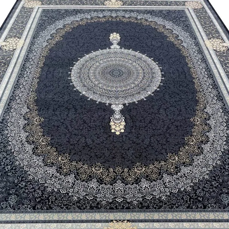فرش ماشینی طرح آذر 1200 شانه غیر برجسته سرمه ای کد 1706