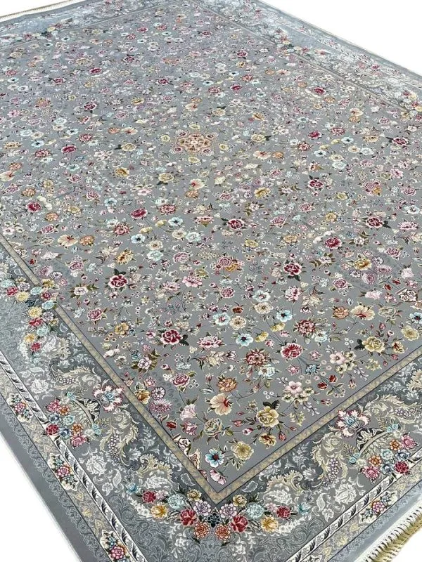 فرش گل سرخ 1200 شانه غیر برجسته رنگ فیلی کد 1718